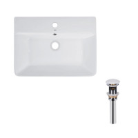 Комплект Qtap Virgo: Раковина підвісна прамокутна 600x420x140 мм White + Донний клапан PU02O, фото