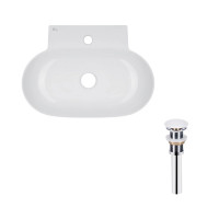 Комплект Qtap Cardinal: Раковина підвісна / накладна овальна 565х400х130 мм White + Донний клапан PU02, фото