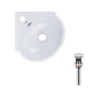 Комплект Qtap Leo N: Раковина підвісна угловая овальна 380x360x130 мм WHITE + Донний клапан PU02O, фото