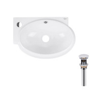 Комплект Qtap Leo: Раковина підвісна овальна ліва 430x290x140 мм White + Донний клапан PU02O, фото