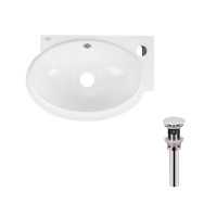 Комплект Qtap Leo: Раковина підвісна овальна права 430x290x140 мм White + Донний клапан PU02O, фото