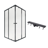 Комплект для душа Qtap: Душова кабіна Pisces 109-11SC5, квадрат, 90-105x90-105, скло 5мм Clear + Лінійний трап QT Dry FF304-600MBLA, фото