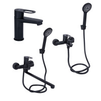 Комплект змішувачів для ванної кімнати Lidz Latwa 001Black+Lidz Latwa 006Black+Lidz Latwa 005Black, фото