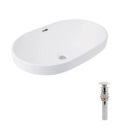 Комплект Qtap Leo: Раковина врізна 610x405x185 мм, White, овальна + Донний клапан Pop-up PU02O, фото